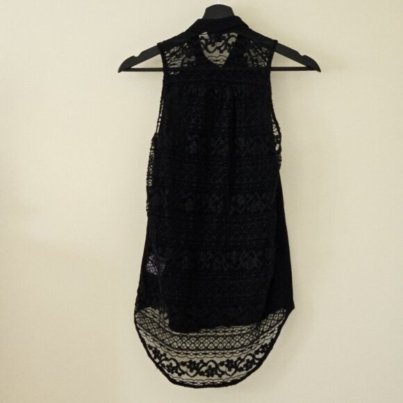Axara Paris Top Women S Black Sleeveless Button Up High Low Hem Whimsigoth Lace - Picture 16 of 16